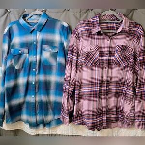 Eddie Bauer Women's Classic Xl Flannel Shirts Like New Teal Green Pink Plaid Lot
